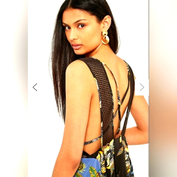 Free People Dress "Thought I Was Dreaming" Black & Blue Floral M - Picture 6 of 9